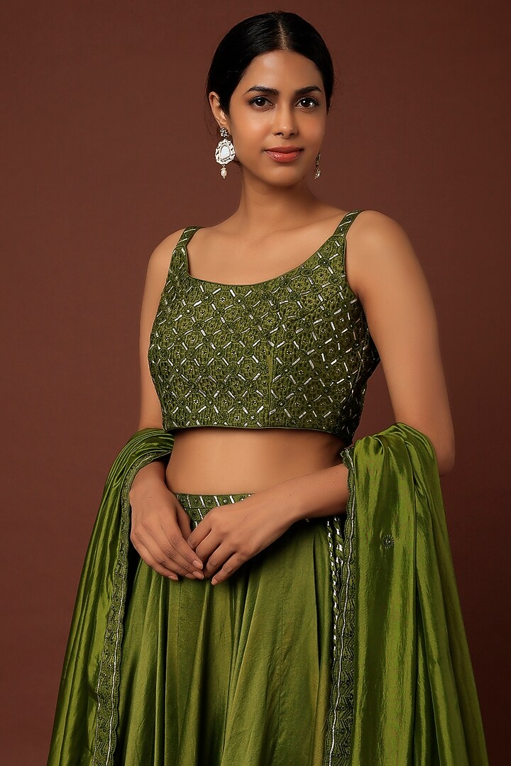 Dark Green Embroidered Wedding Lehenga Set by Punit Balana at Pernia's Pop Up Shop