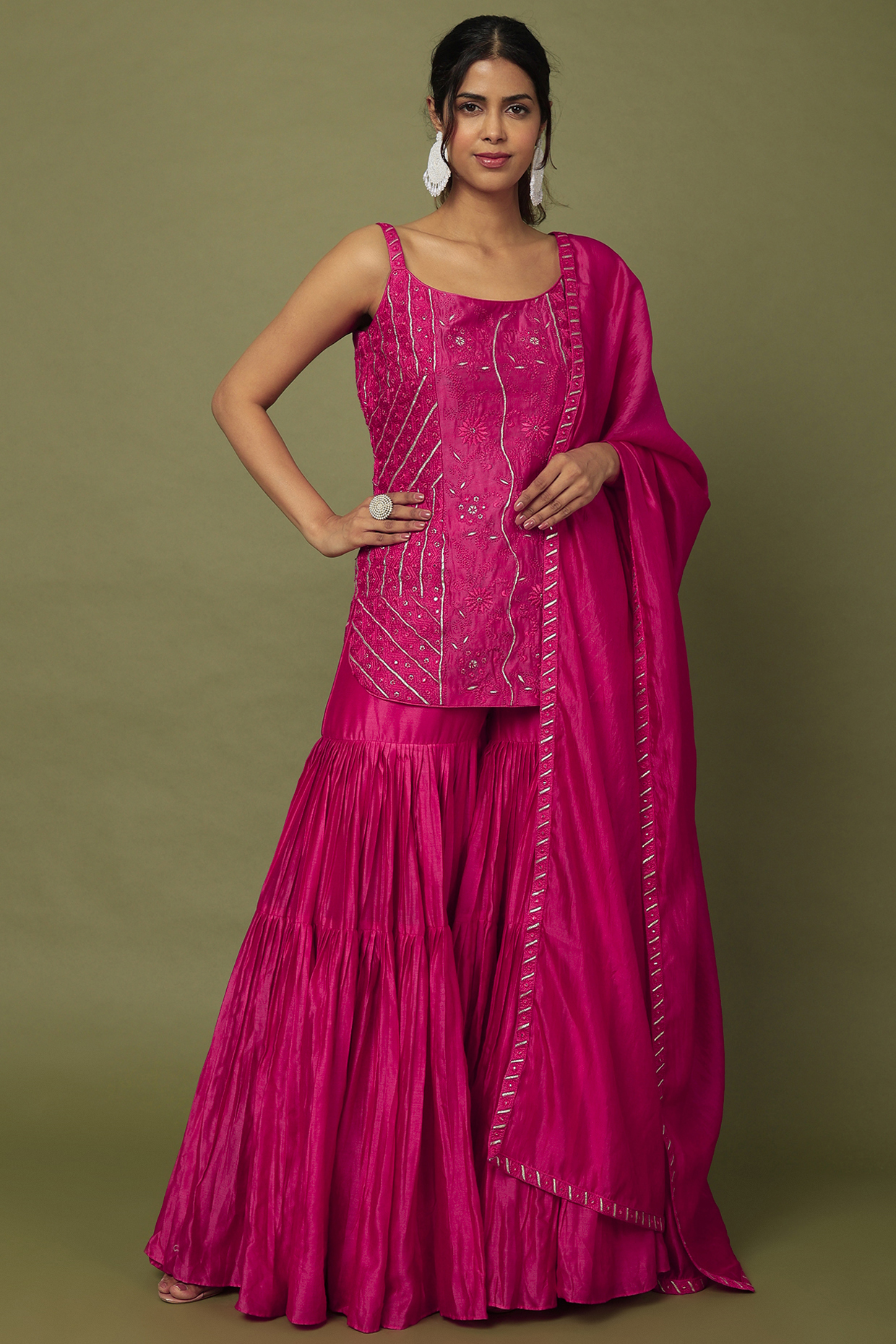 Fuchsia Chanderi Silk Gharara Set by Punit Balana at Pernia's Pop Up Shop