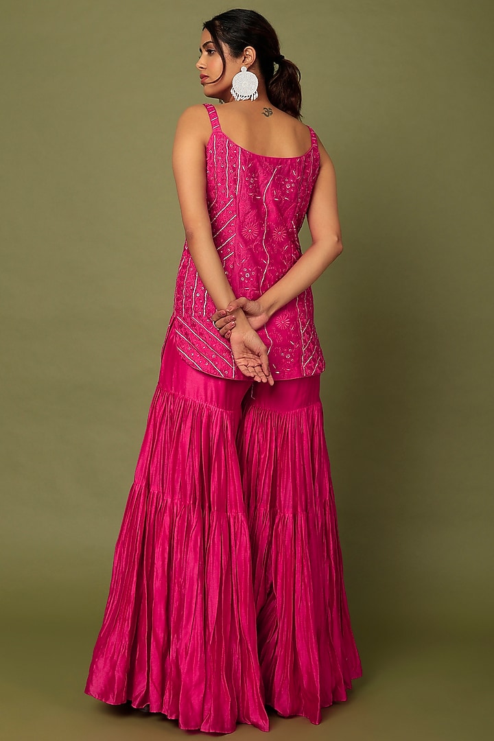 Fuchsia Chanderi Silk Gharara Set by Punit Balana at Pernia's Pop Up Shop