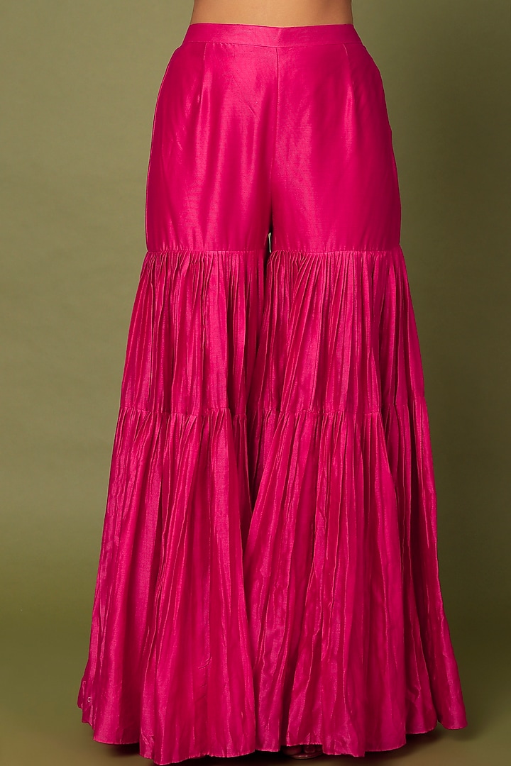 Fuchsia Chanderi Silk Gharara Set by Punit Balana at Pernia's Pop Up Shop