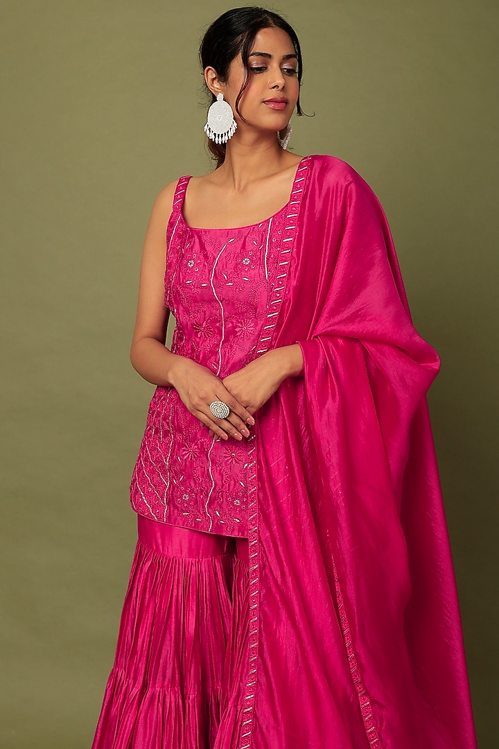 Fuchsia Chanderi Silk Gharara Set by Punit Balana at Pernia's Pop Up Shop