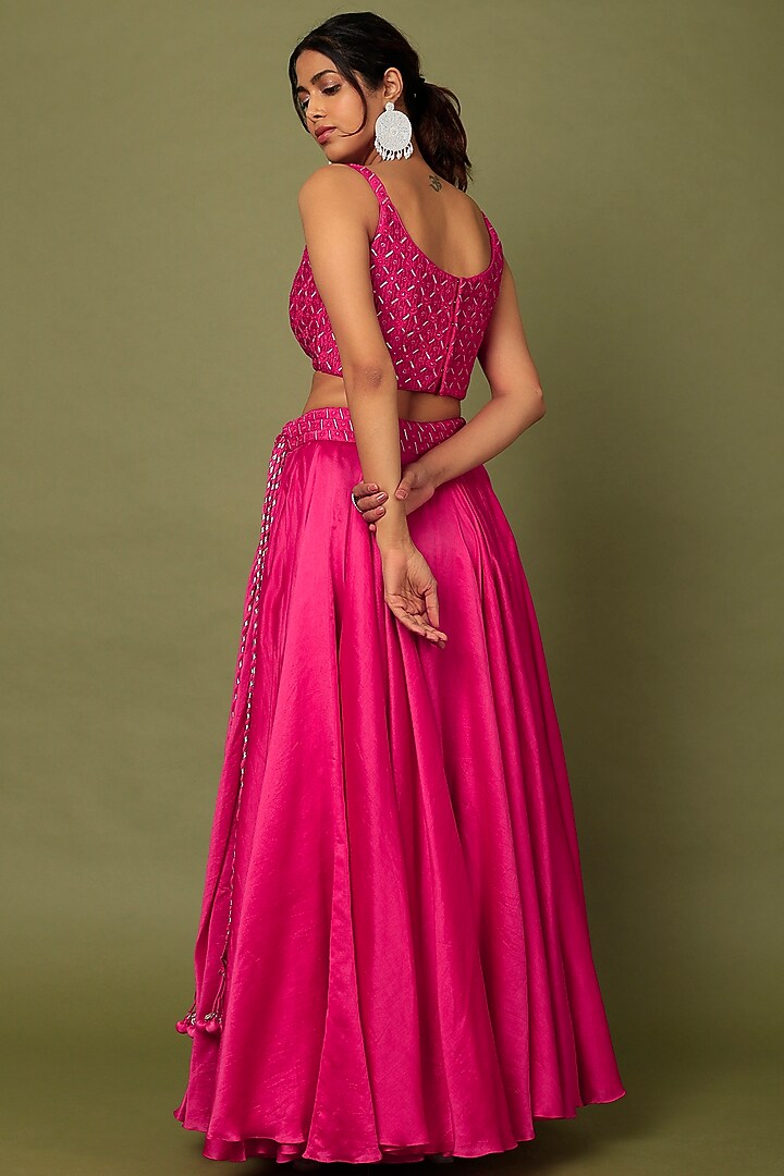 Rani Pink Chanderi Silk Wedding Lehenga Set by Punit Balana at Pernia's Pop Up Shop