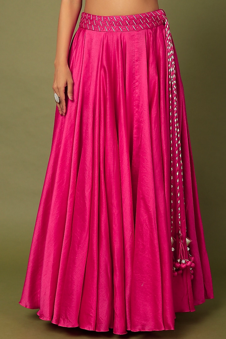 Rani Pink Chanderi Silk Wedding Lehenga Set by Punit Balana at Pernia's Pop Up Shop