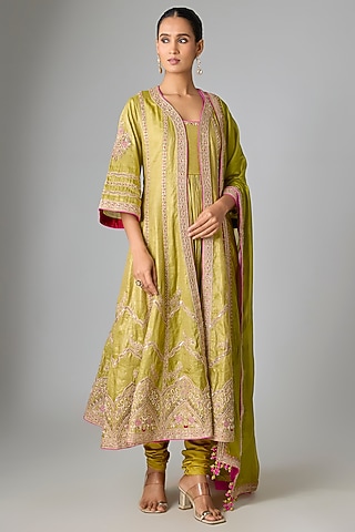 Heena Green Tissue Embroidered Anarkali Set by Punit Balana