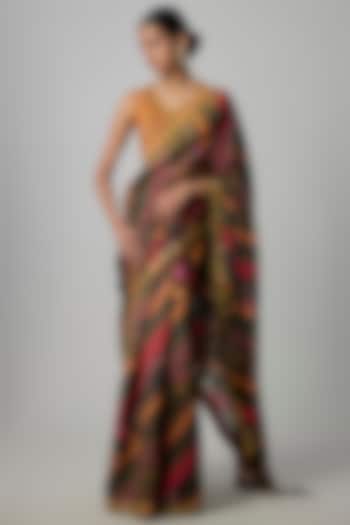 Multi-Colored Organza Silk Marodi Work & Printed Wedding Saree Set by Punit Balana at Pernia's Pop Up Shop