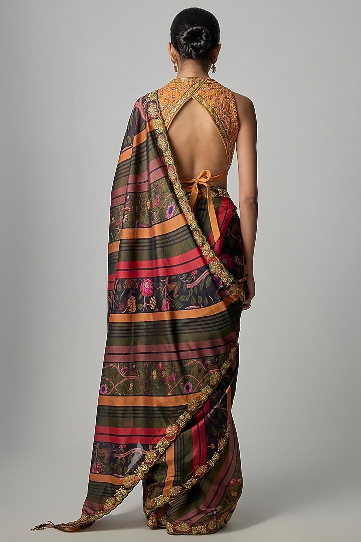 Multi-Colored Organza Silk Marodi Work & Printed Wedding Saree Set by Punit Balana at Pernia's Pop Up Shop