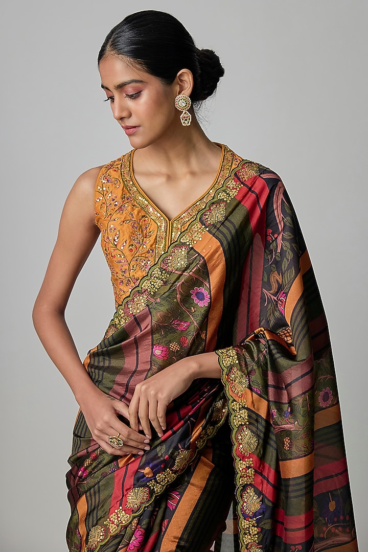 Multi-Colored Organza Silk Marodi Work & Printed Wedding Saree Set by Punit Balana at Pernia's Pop Up Shop