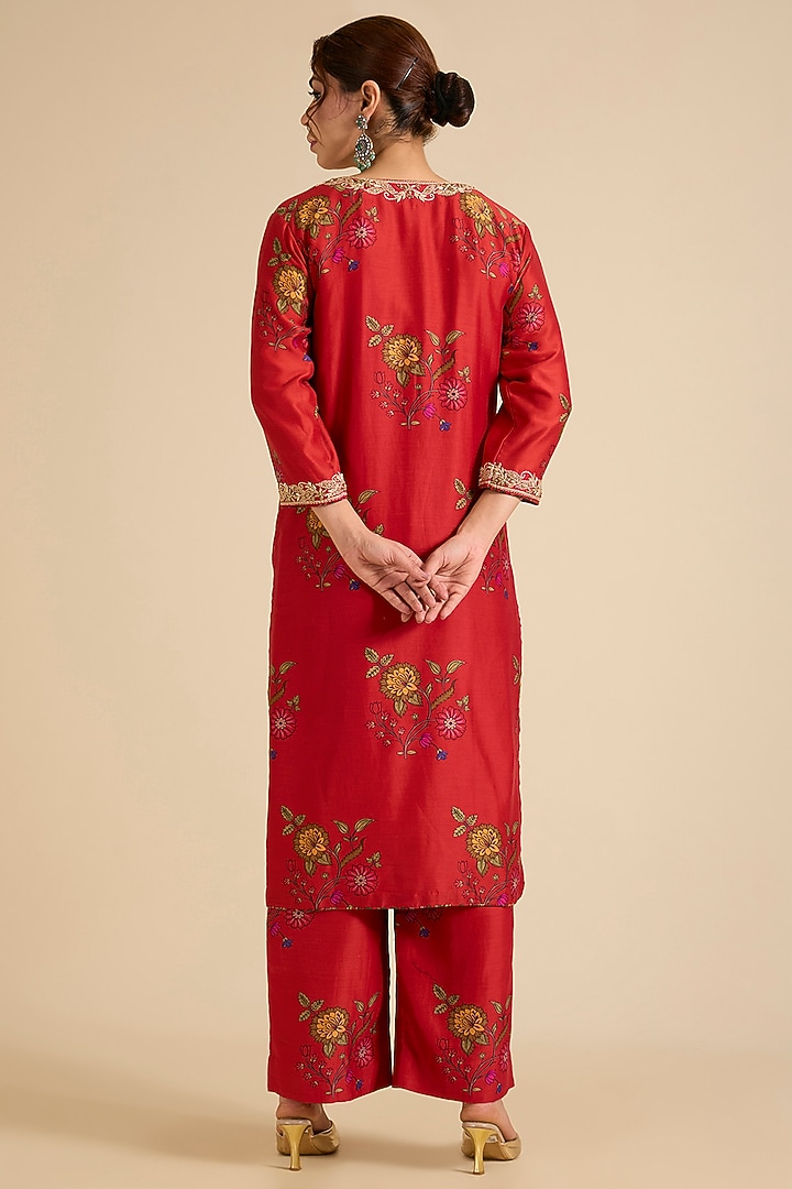 Red Chanderi Silk Marori Work Kurta Set by Punit Balana at Pernia's Pop Up Shop