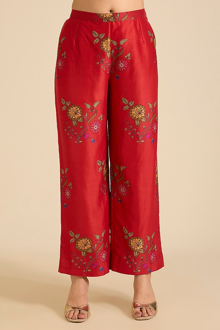 Red Chanderi Silk Marori Work Kurta Set by Punit Balana at Pernia's Pop Up Shop