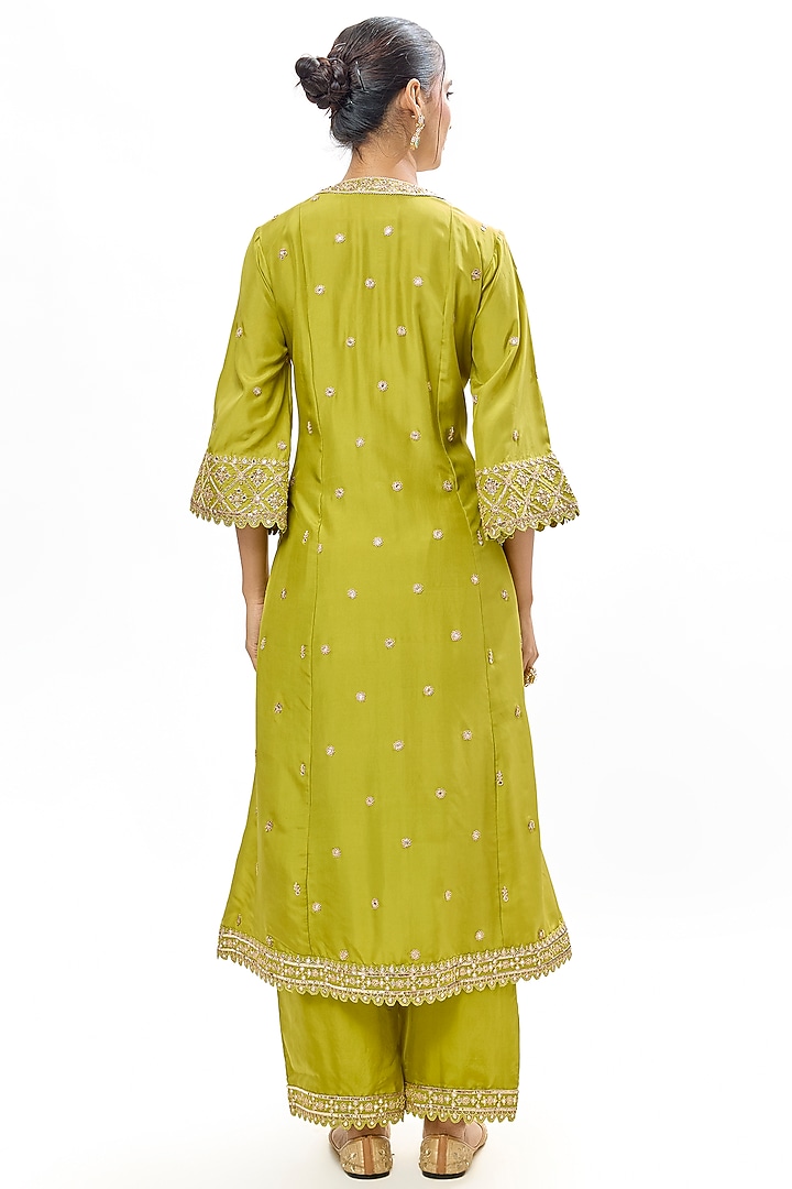 Heena Green Pure Silk Marodi Embroidered Choga Kurta Set by Punit Balana at Pernia's Pop Up Shop