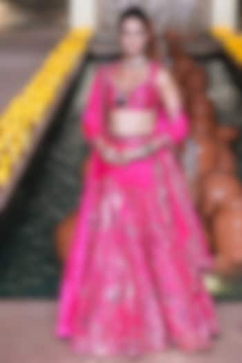 Gulabi Pink Raw Silk Tilla Embroidered Bridal Lehenga Set by Punit Balana at Pernia's Pop Up Shop