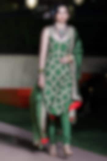 Green Satin Silk Marodi Embroidered Kurta Set by Punit Balana at Pernia's Pop Up Shop