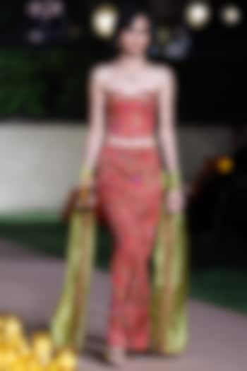 Surkh Laal Satin Silk Printed Skirt Set by Punit Balana at Pernia's Pop Up Shop