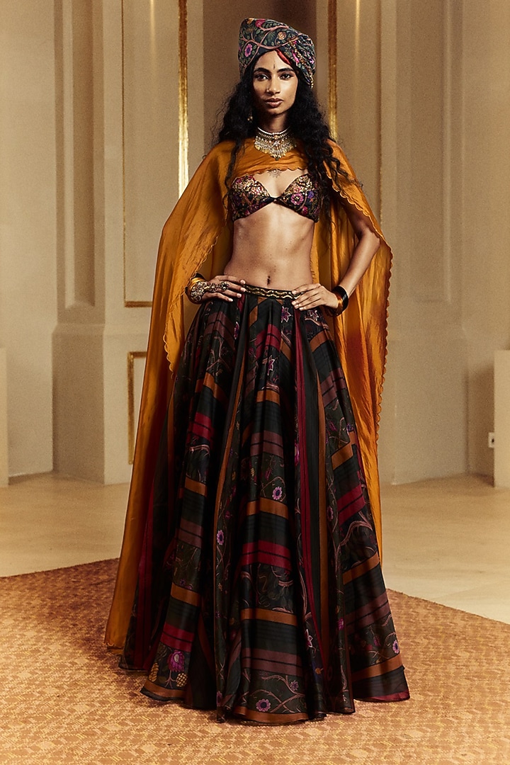 Black Organza Printed Jacket Wedding Lehenga Set by Punit Balana at Pernia's Pop Up Shop
