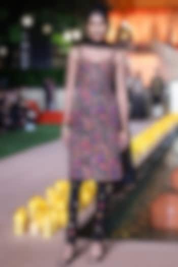 Black Satin Silk Resham Embroidered Kurta Set by Punit Balana at Pernia's Pop Up Shop