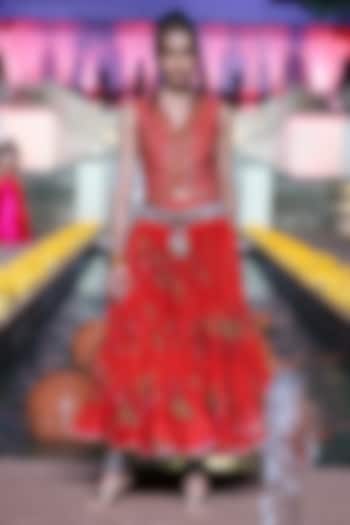 Surkh Laal Chanderi Silk Printed Wedding Lehenga Set by Punit Balana at Pernia's Pop Up Shop