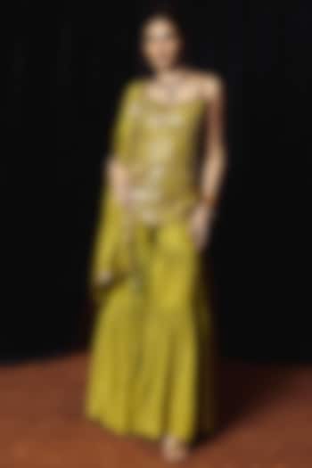 Dry Heena Green Silk Gharara Set by Punit Balana at Pernia's Pop Up Shop
