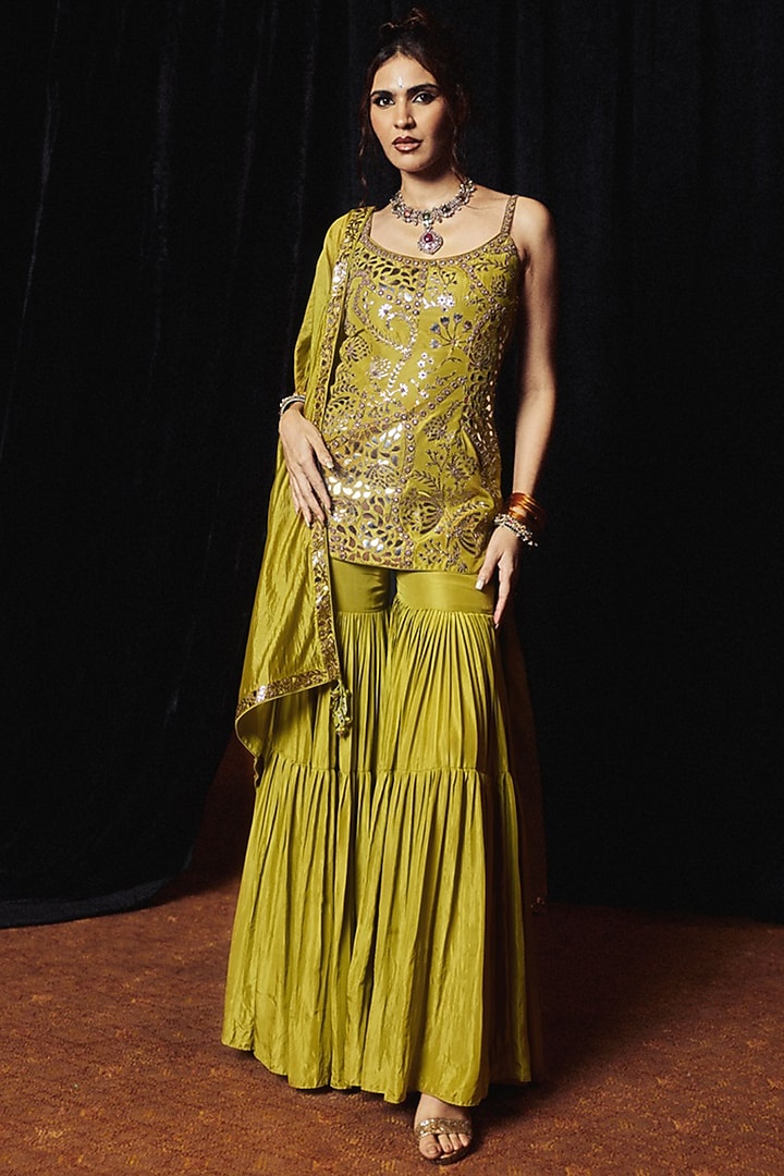 Dry Heena Green Silk Gharara Set by Punit Balana at Pernia's Pop Up Shop