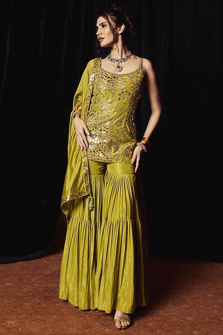 Dry Heena Green Silk Gharara Set by Punit Balana at Pernia's Pop Up Shop