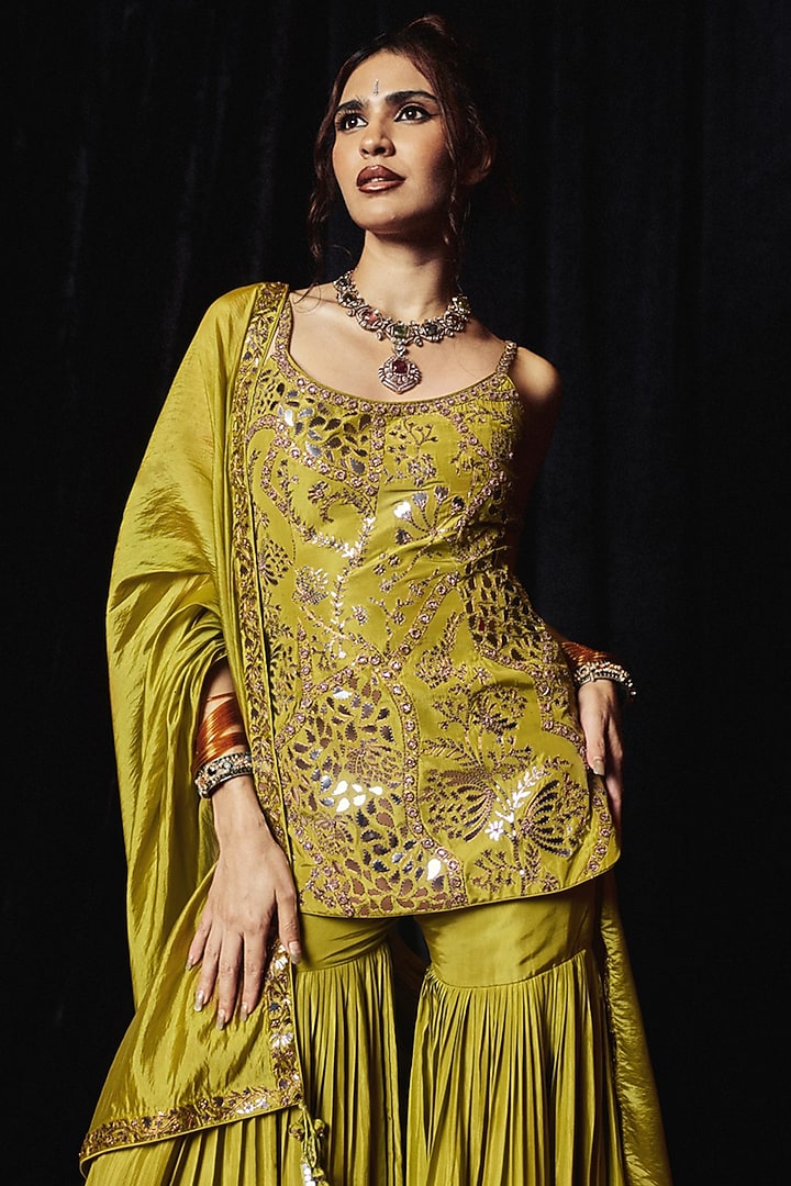 Dry Heena Green Silk Gharara Set by Punit Balana at Pernia's Pop Up Shop