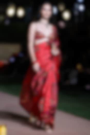 Surkh Laal Organza Silk Printed & Marodi Work Wedding Saree Set by Punit Balana at Pernia's Pop Up Shop