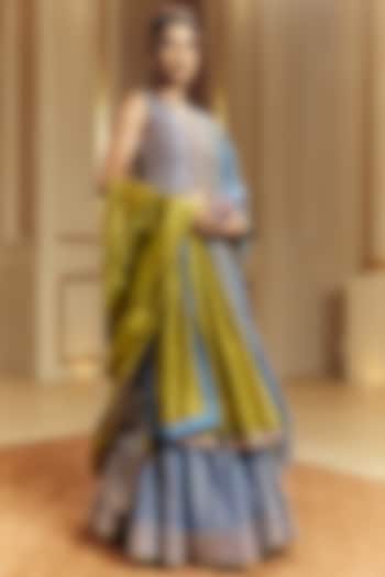 Saleti Grey Tissue Silk Marodi Embroidered Bridal Lehenga Set by Punit Balana at Pernia's Pop Up Shop