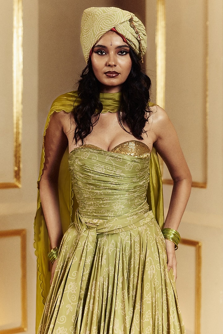 Dry Heena Green Satin Silk Skirt Set by Punit Balana at Pernia's Pop Up Shop