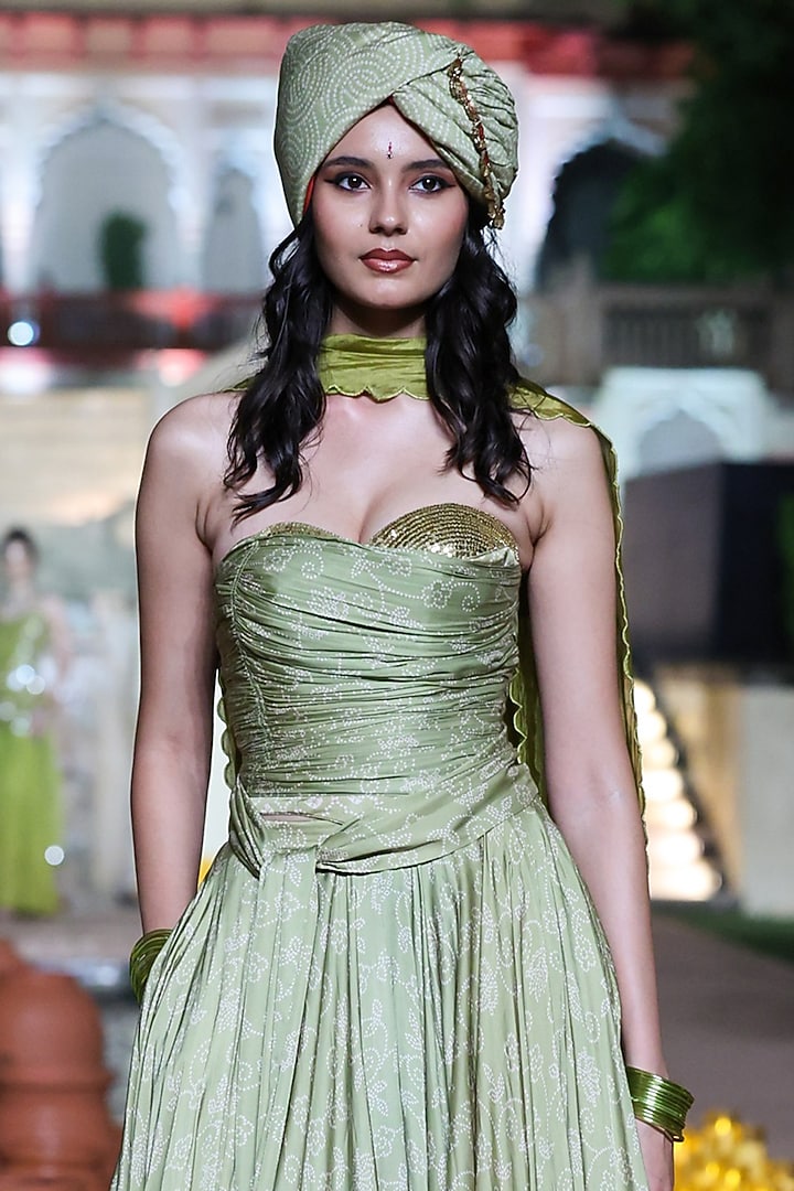 Dry Heena Green Satin Silk Skirt Set by Punit Balana at Pernia's Pop Up Shop