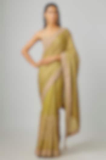 Dry Heena Green Banarasi Tissue Silk Marodi Work Bridal Saree Set by Punit Balana at Pernia's Pop Up Shop