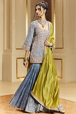 Saleti Grey Tissue Silk Gharara Set by Punit Balana