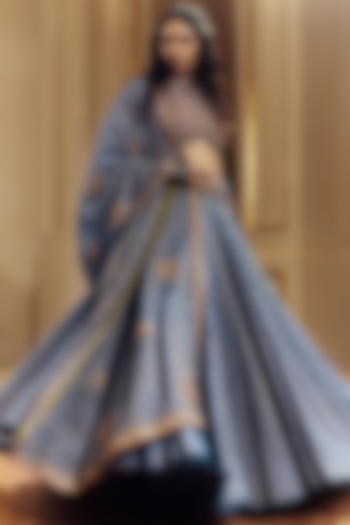 Saleti Grey Tissue Silk Marodi Embroidered Wedding Lehenga Set by Punit Balana at Pernia's Pop Up Shop