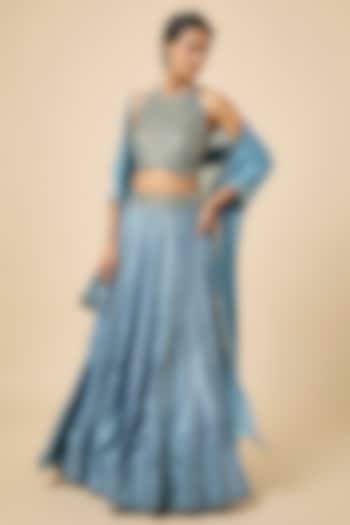 Saleti Blue Raw Silk Wedding Lehenga Set by Punit Balana at Pernia's Pop Up Shop
