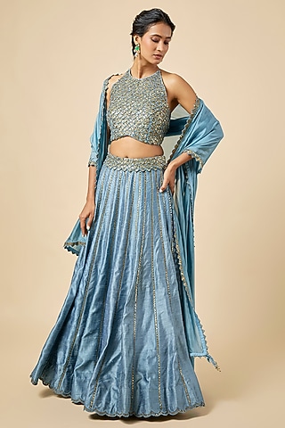 Saleti Blue Raw Silk Lehenga Set by Punit Balana