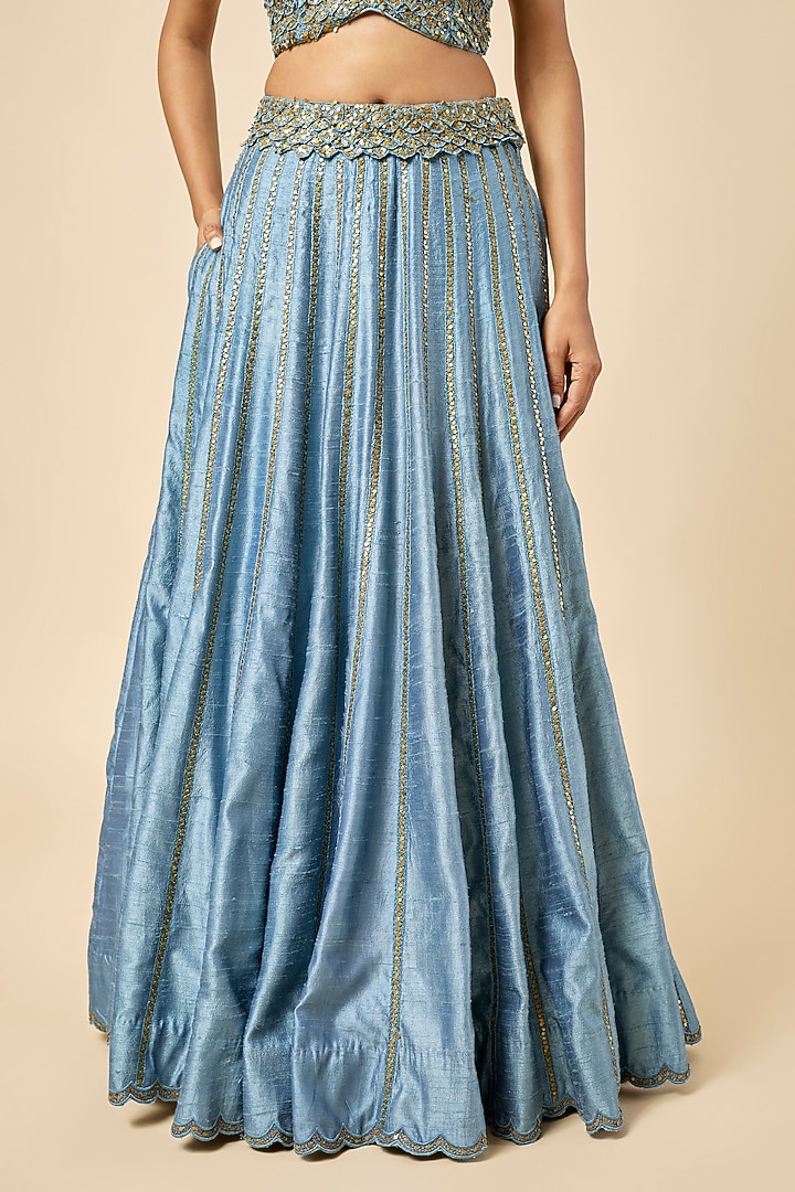Saleti Blue Raw Silk Wedding Lehenga Set by Punit Balana at Pernia's Pop Up Shop