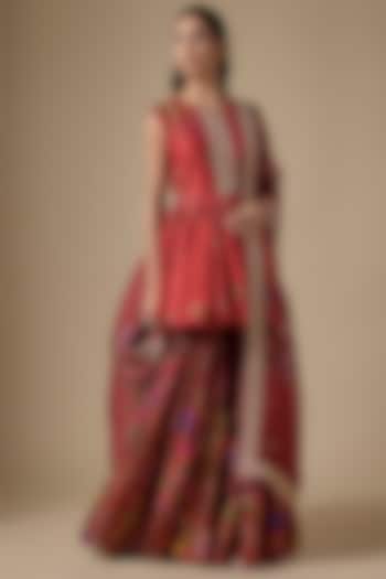 Surkh Laal Chanderi Silk Printed Gharara Set by Punit Balana at Pernia's Pop Up Shop