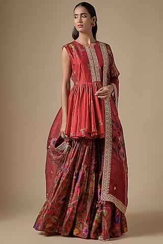 Surkh Laal Chanderi Silk Printed Gharara Set by Punit Balana