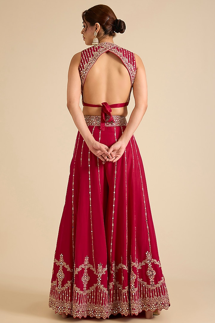 Red Silk Banarasi Mirror & Marodi Work Gharara Set by Punit Balana at Pernia's Pop Up Shop