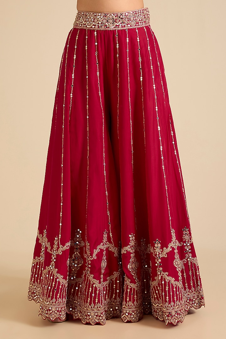 Red Silk Banarasi Mirror & Marodi Work Gharara Set by Punit Balana at Pernia's Pop Up Shop