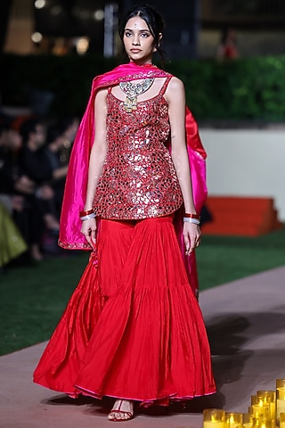 Surkh Laal Silk Gharara Set by Punit Balana