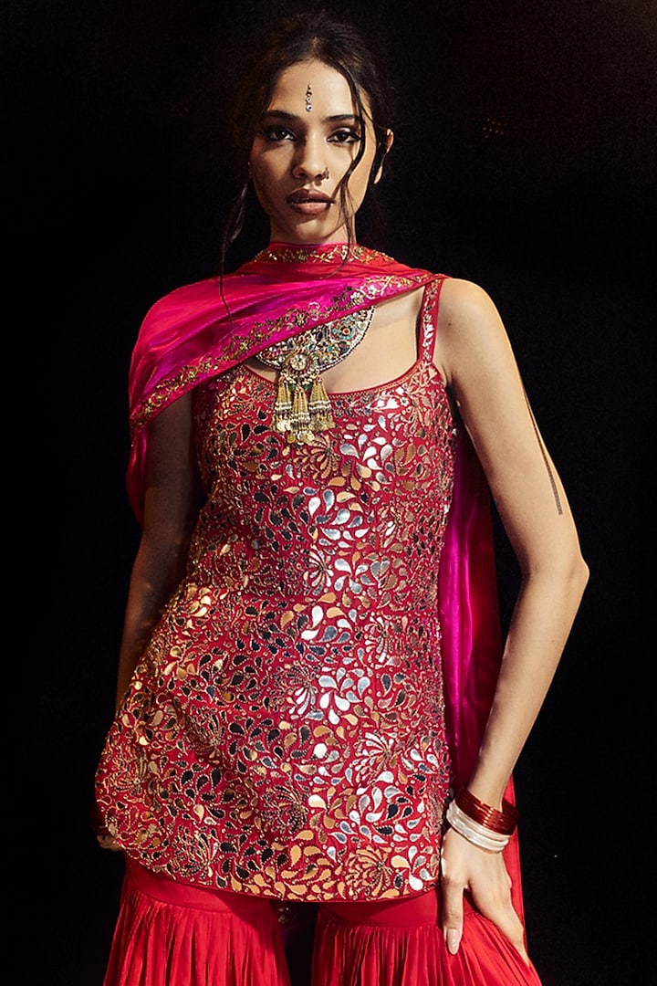 Surkh Laal Silk Gharara Set by Punit Balana at Pernia's Pop Up Shop