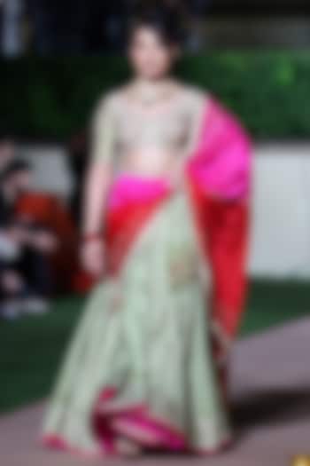 Heena Green Chanderi Silk Applique Embroidered Wedding Lehenga Set by Punit Balana at Pernia's Pop Up Shop