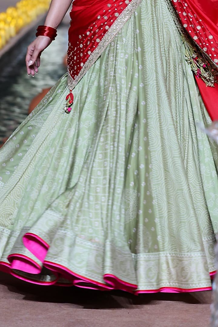 Heena Green Chanderi Silk Applique Embroidered Wedding Lehenga Set by Punit Balana at Pernia's Pop Up Shop
