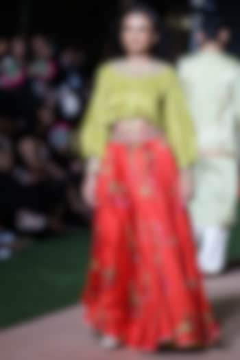 Surkh Laal Chanderi Silk Gota Embroidered Skirt Set by Punit Balana at Pernia's Pop Up Shop