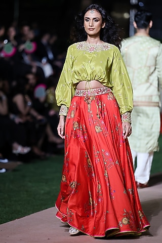 Surkh Laal Chanderi Silk Gota Embroidered Skirt Set by Punit Balana