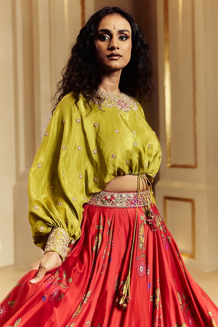 Surkh Laal Chanderi Silk Gota Embroidered Skirt Set by Punit Balana at Pernia's Pop Up Shop