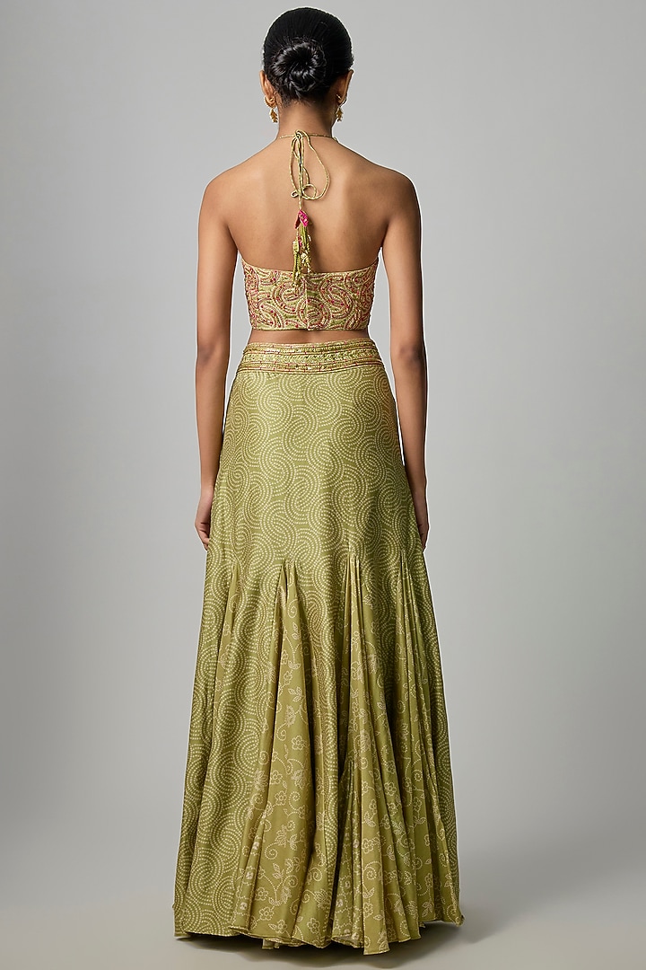 Green Chanderi Silk Printed & Embroidered Skirt Set by Punit Balana at Pernia's Pop Up Shop