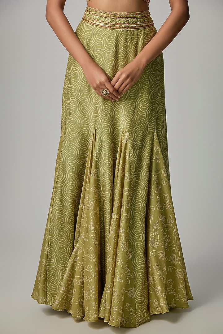 Green Chanderi Silk Printed & Embroidered Skirt Set by Punit Balana at Pernia's Pop Up Shop