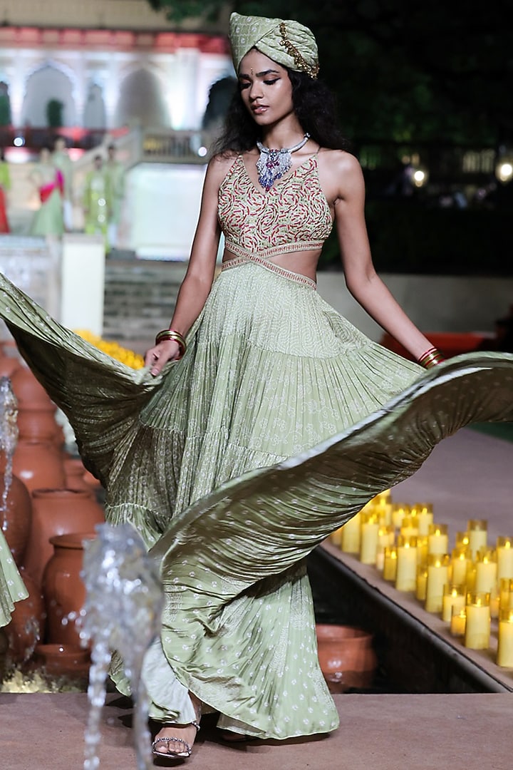 Heena Green Satin Silk Printed & Coin Work Cocktail Dress by Punit Balana at Pernia's Pop Up Shop