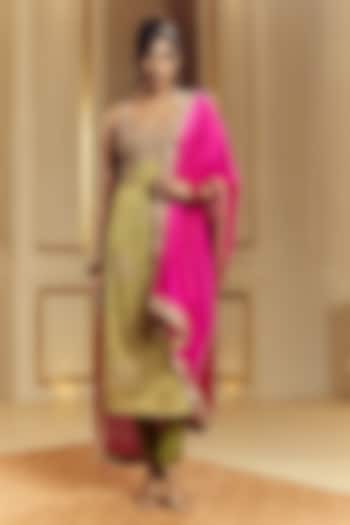 Heena Green Satin Silk Marodi Embroidered Kurta Set by Punit Balana at Pernia's Pop Up Shop