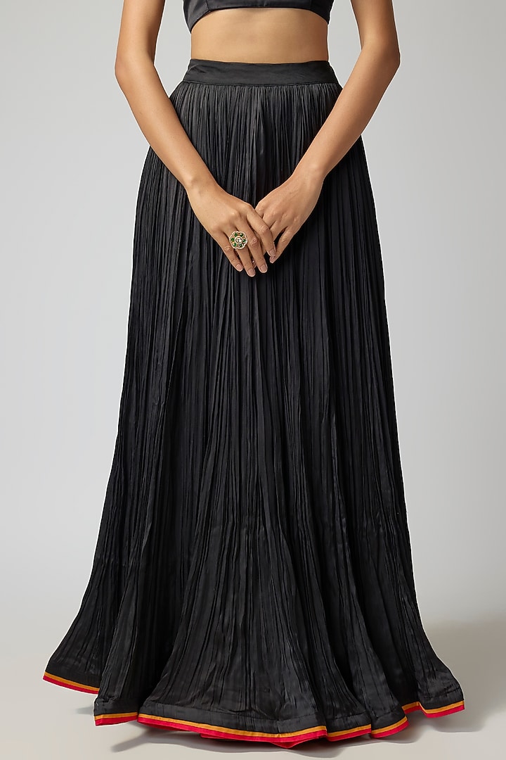 Black Satin Silk Printed & Embroidered Jacket Set by Punit Balana at Pernia's Pop Up Shop